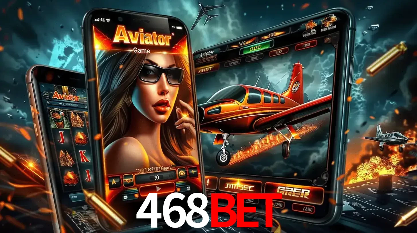 O popular jogo de apostas Aviator exibido em vários celulares e tablets, mostrando a interface emocionante e a ação de voo disponíveis para jogar agora no 468BET.