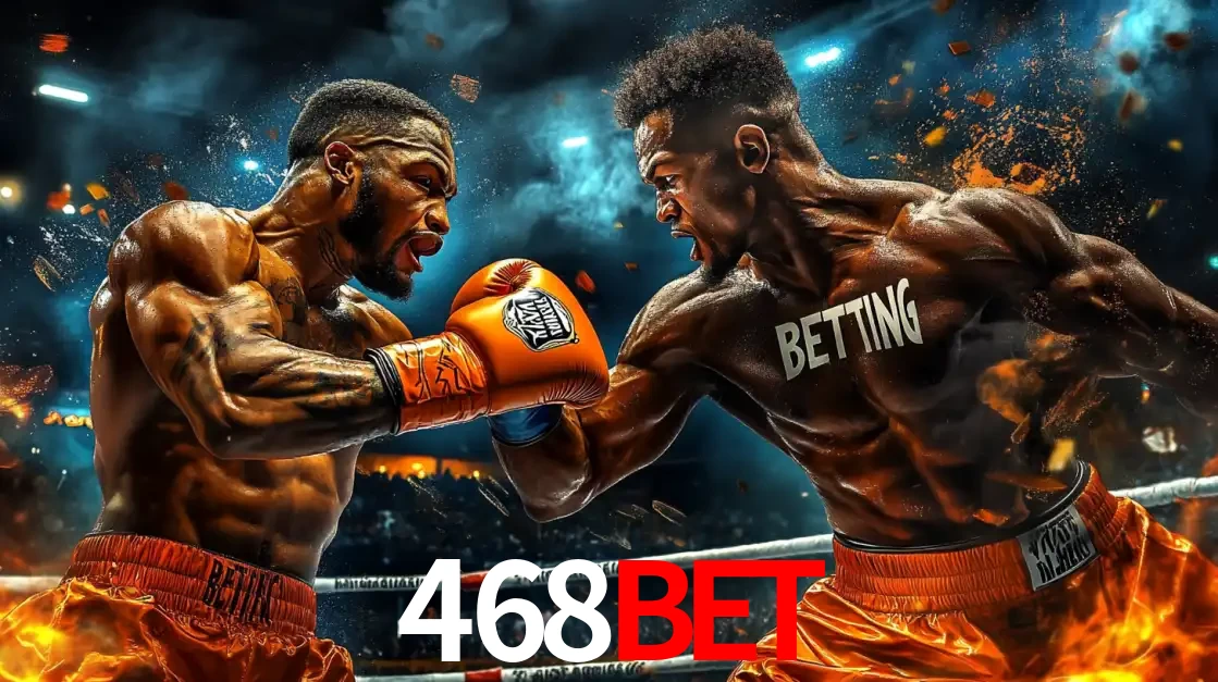 Dois boxeadores em uma luta intensa e explosiva, representando a adrenalina e as oportunidades de apostas em esportes de combate disponíveis na plataforma 468BET.