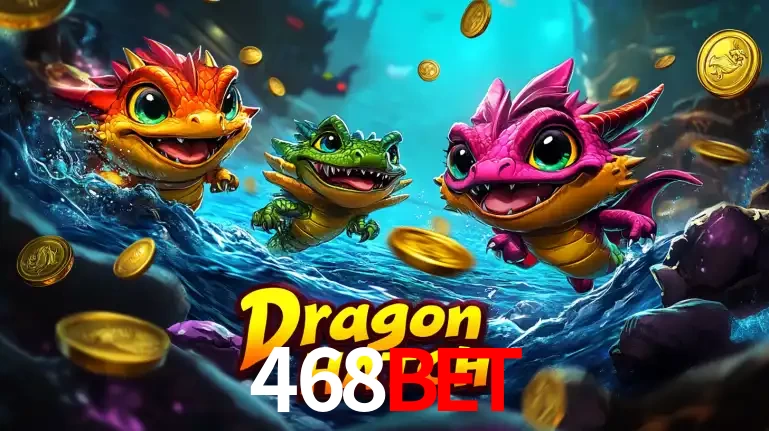 Arte promocional do jogo Dragon Hatch com três adoráveis dragões bebês nadando entre moedas de ouro, um dos slots mais divertidos para jogar no cassino 468BET.