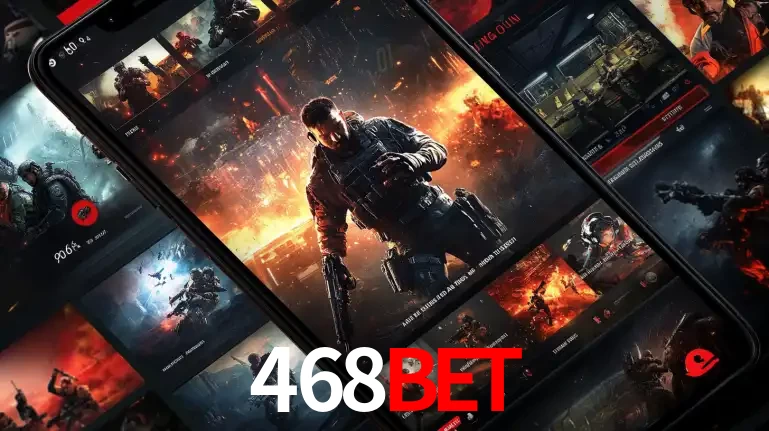 Tela de um celular exibindo uma galeria de jogos de tiro com temática militar, mostrando a variedade de e-sports disponíveis para apostas na plataforma de entretenimento 468BET.